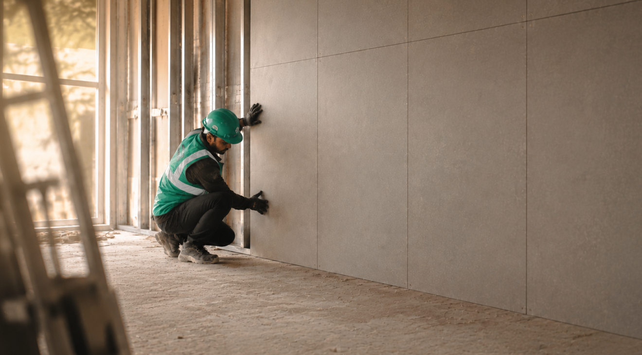 Applicator installing a Renaflex board partition