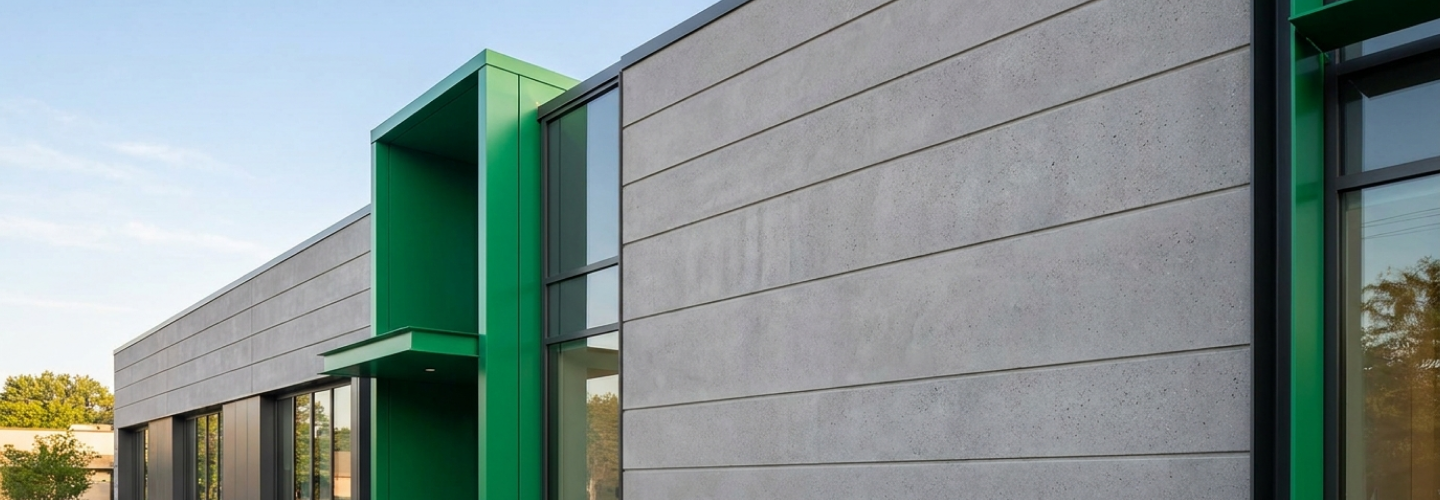 Fibre cement board facade on a modern building